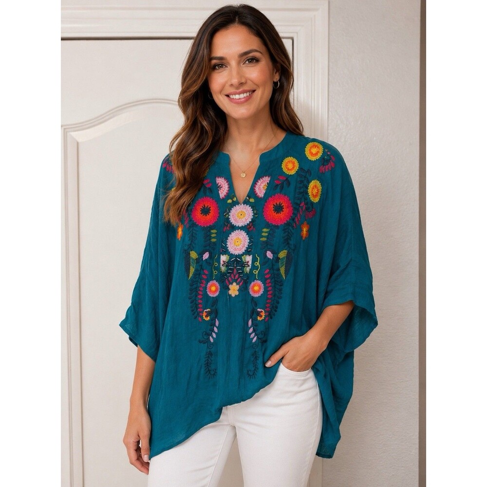 NWT Umgee Embroidered Floral Kimono Wrap Boho Festival M/L